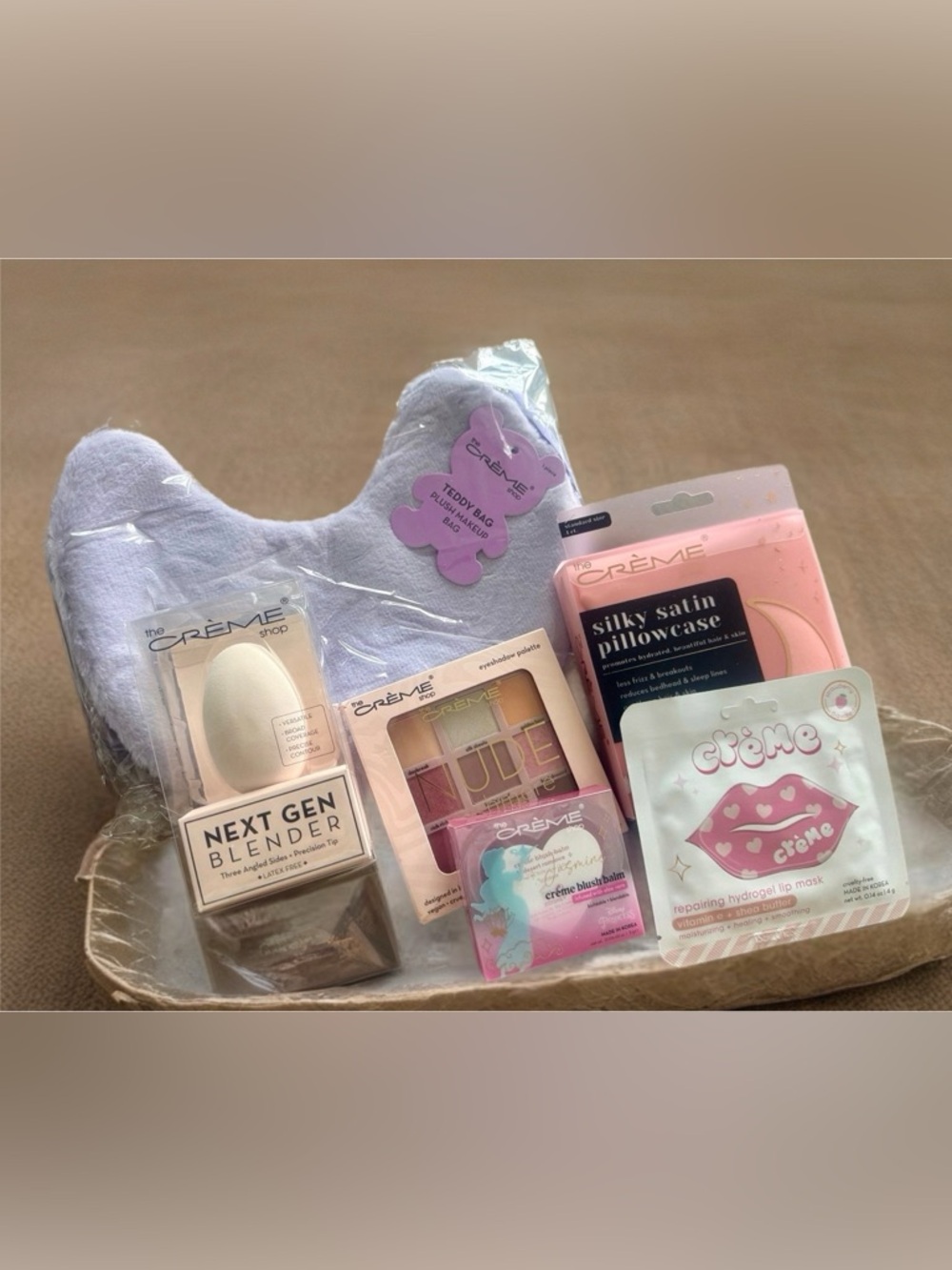 The Crème Shop Makeup & Satin Pillowcase Set - Lavender & Pink